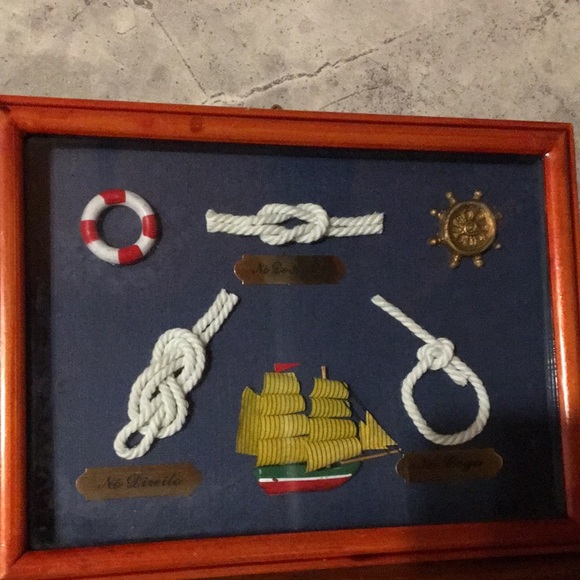 Vintage Nautical Shadow Box Knots Clipper Ship Coastal Beachy Home Decor - Picture 6 of 17